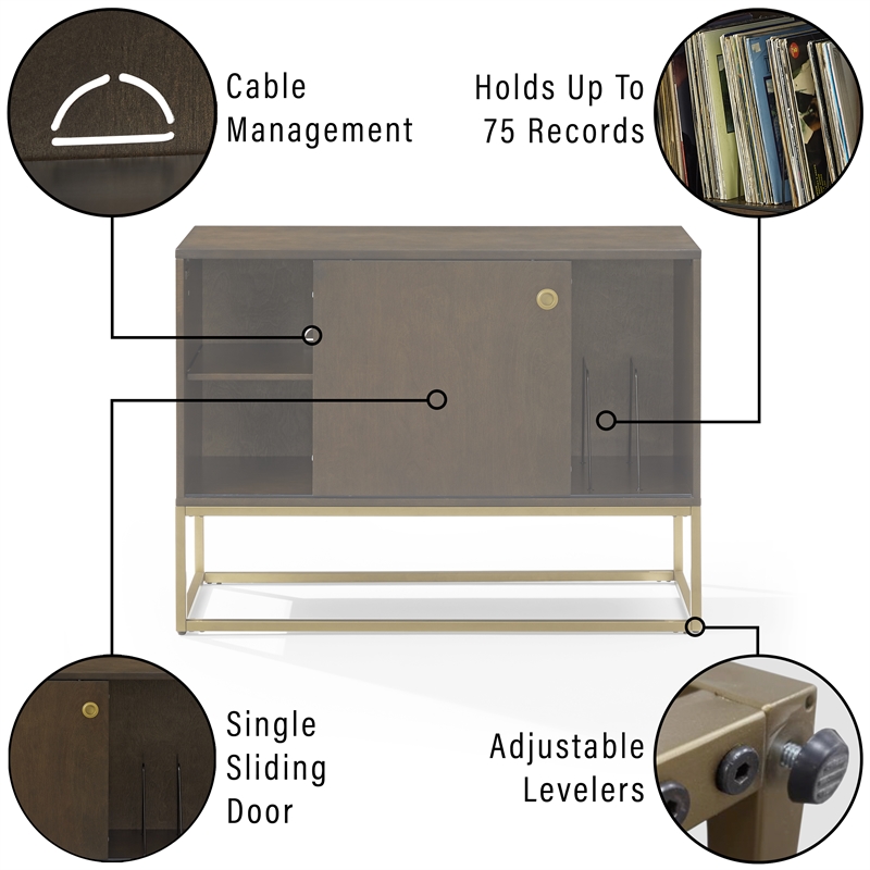 Crosley Furniture Byron MDF Wood and Steel Media Console in Dark Brown/Gold