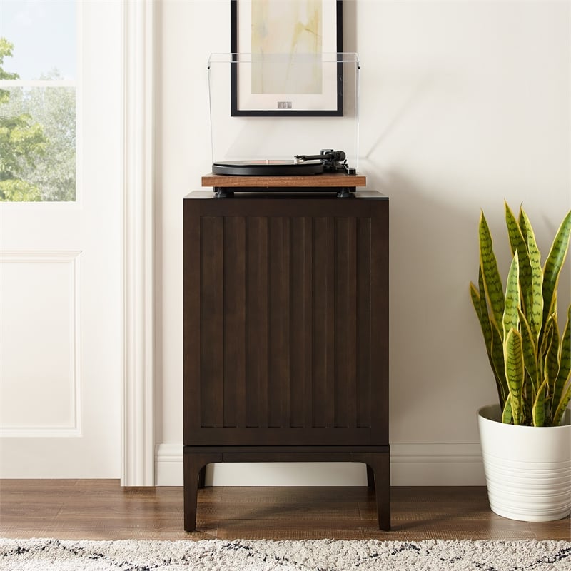 Crosley Furniture Asher Wood Record Storage Stand in Dark Brown