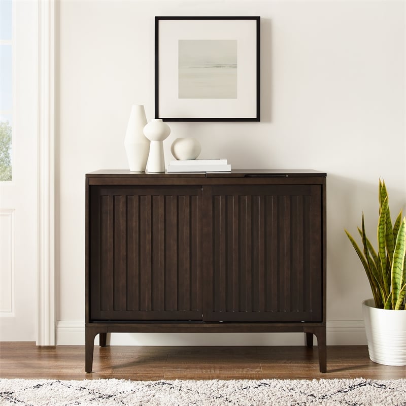 Crosley Furniture Asher Wood Record Storage Media Console - Dark Brown