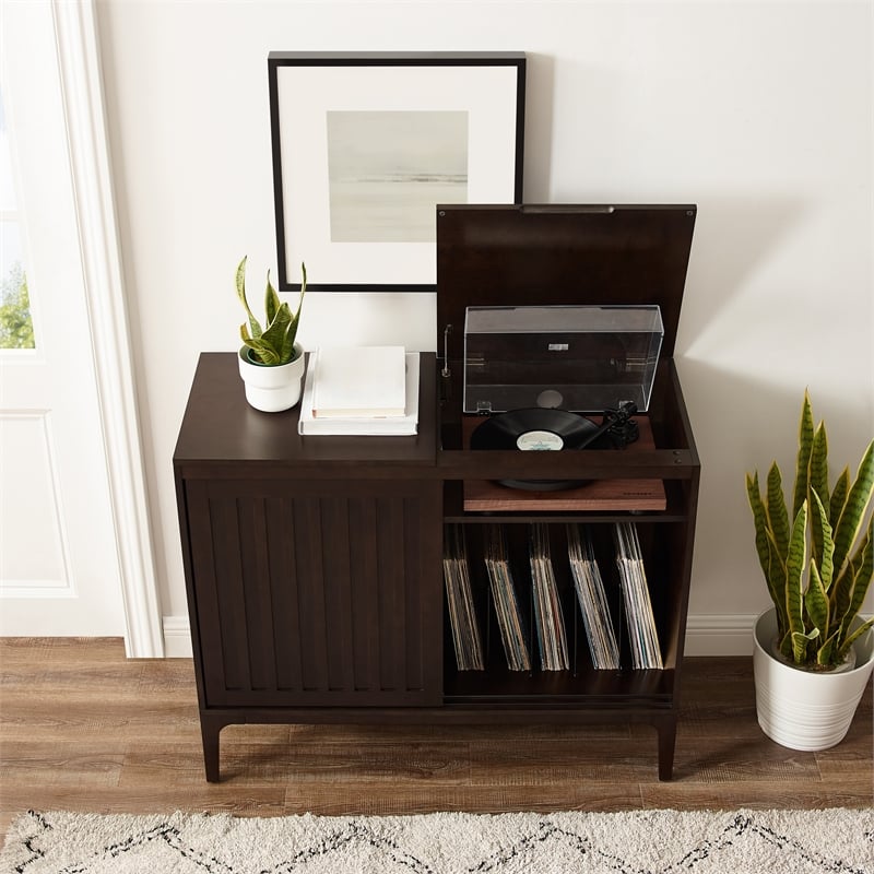 Crosley Furniture Asher Wood Record Storage Media Console - Dark Brown