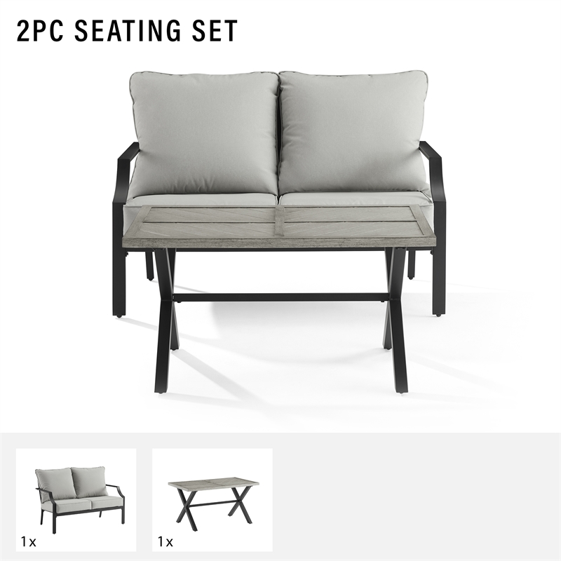 Crosley Furniture Otto 2-Piece Modern Metal Conversation Set in Gray/Matte Black