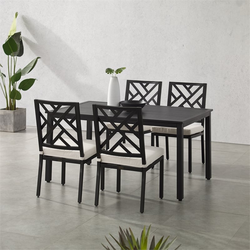 Crosley Furniture Locke 5-Piece Steel Metal Outdoor Dining Set in Cream/Black