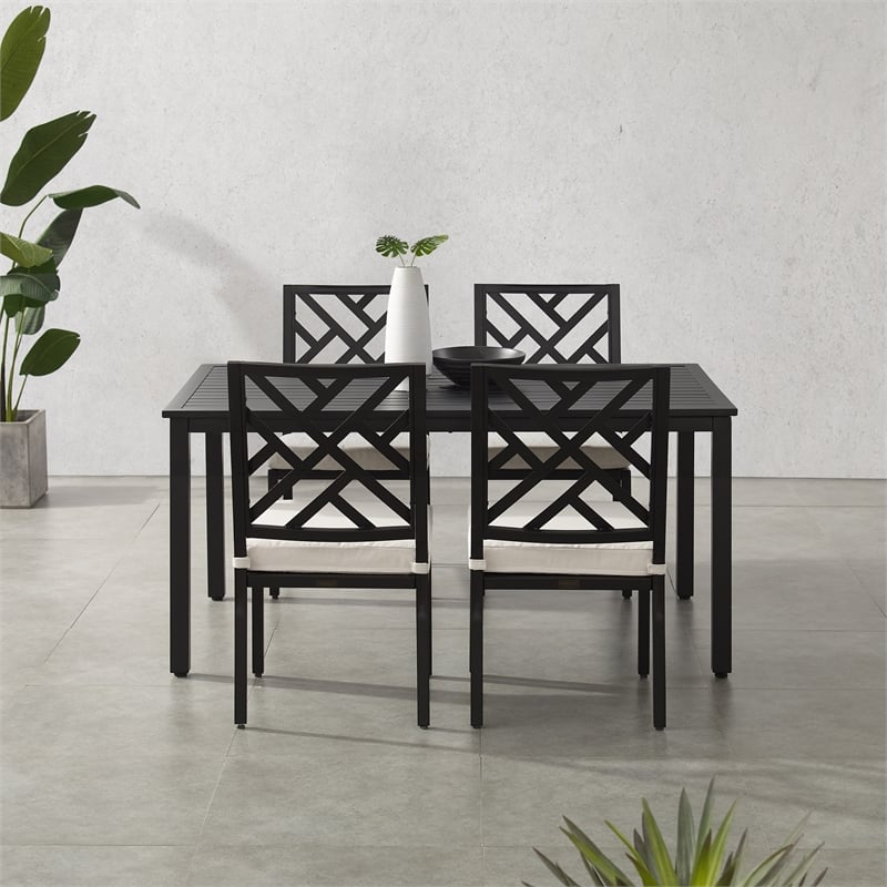 Crosley Furniture Locke 5-Piece Steel Metal Outdoor Dining Set in Cream/Black