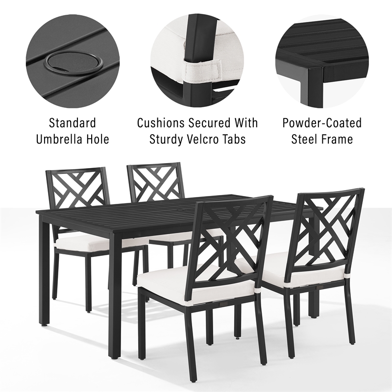 Crosley Furniture Locke 5-Piece Steel Metal Outdoor Dining Set in Cream/Black