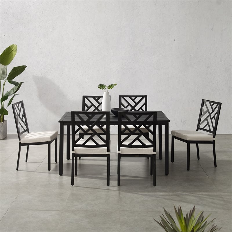 Crosley Furniture Locke 7-Piece Steel Metal Outdoor Dining Set in Cream/Black
