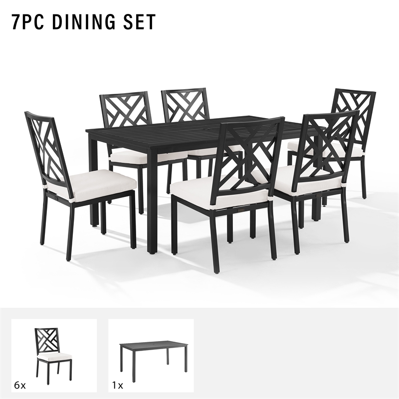 Crosley Furniture Locke 7-Piece Steel Metal Outdoor Dining Set in Cream/Black
