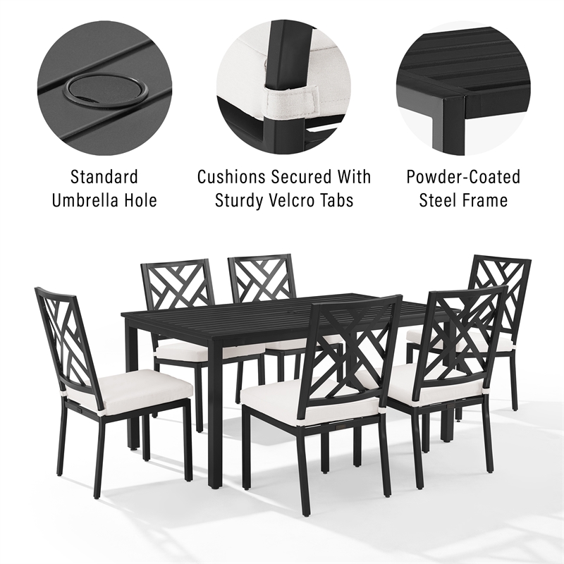 Crosley Furniture Locke 7-Piece Steel Metal Outdoor Dining Set in Cream/Black