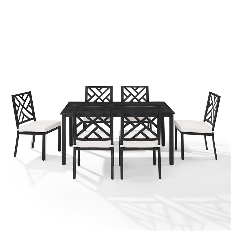 Crosley Furniture Locke 7-Piece Steel Metal Outdoor Dining Set in Cream/Black