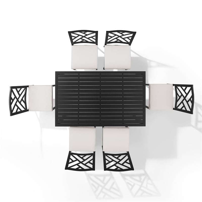 Crosley Furniture Locke 7-Piece Steel Metal Outdoor Dining Set in Cream/Black