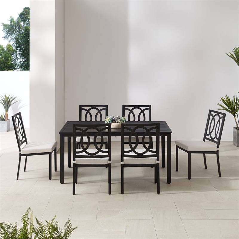 Crosley Furniture Chambers 7-Piece Steel Metal Outdoor Dining Set in Cream/Black