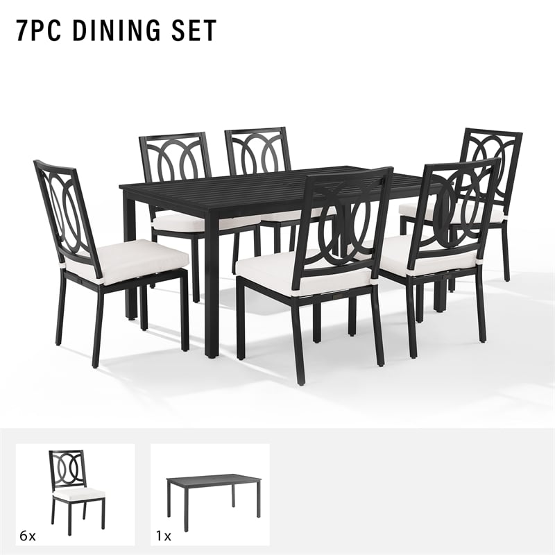 Crosley Furniture Chambers 7-Piece Steel Metal Outdoor Dining Set in Cream/Black