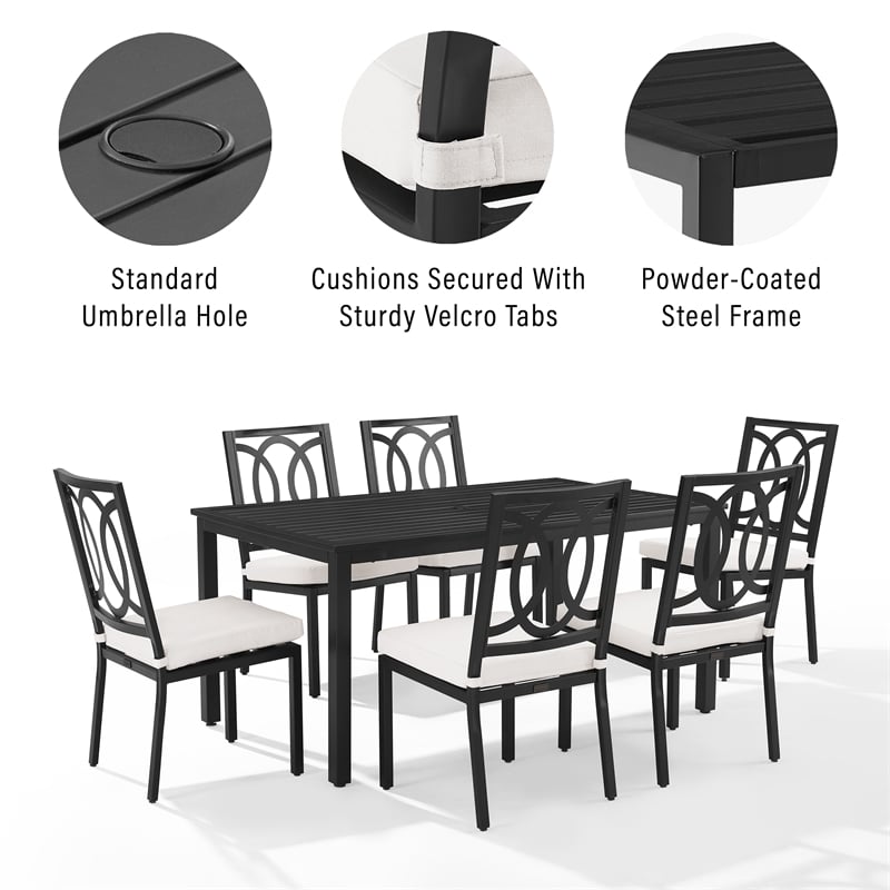 Crosley Furniture Chambers 7-Piece Steel Metal Outdoor Dining Set in Cream/Black