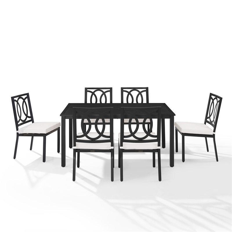 Crosley Furniture Chambers 7-Piece Steel Metal Outdoor Dining Set in Cream/Black