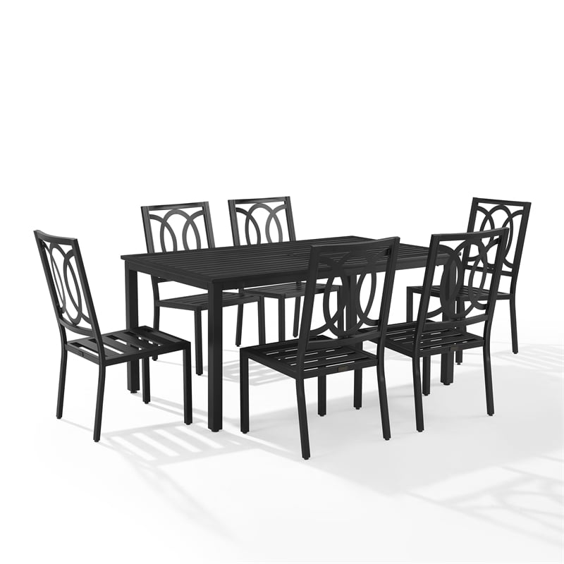 Crosley Furniture Chambers 7-Piece Steel Metal Outdoor Dining Set in Cream/Black