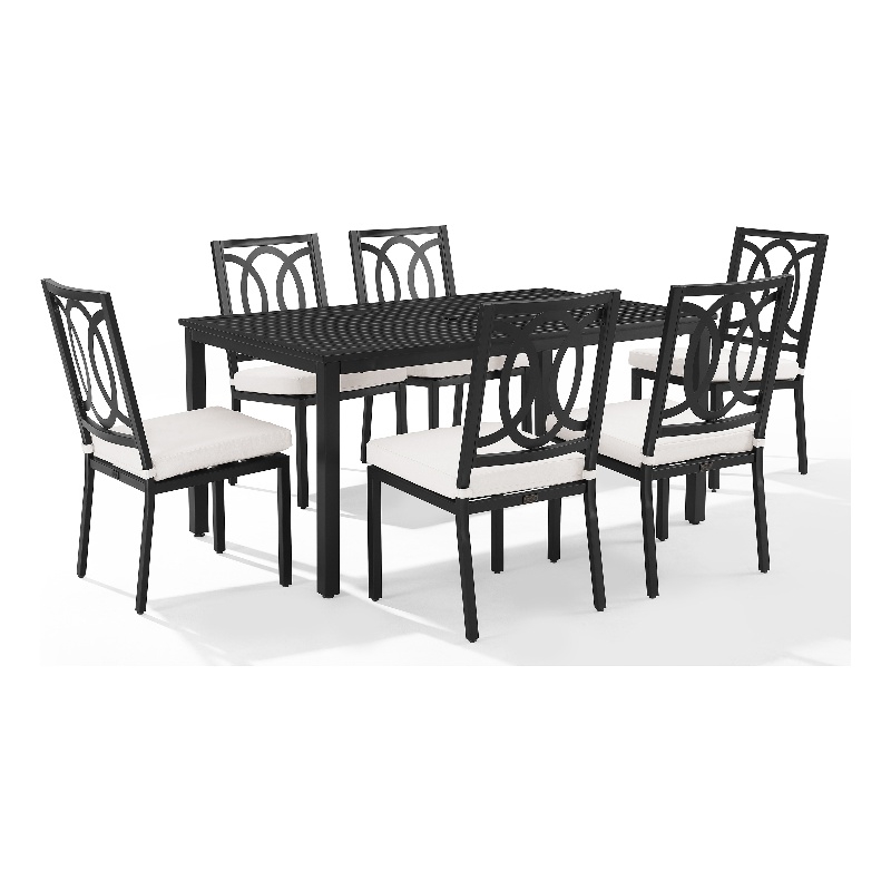 Crosley Furniture Chambers 7-Piece Steel Metal Outdoor Dining Set in Cream/Black