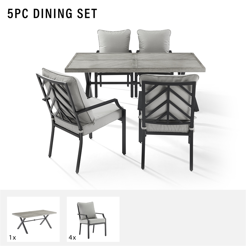 Crosley Furniture Otto 5-Piece Modern Metal Outdoor Dining Set in Gray/Black