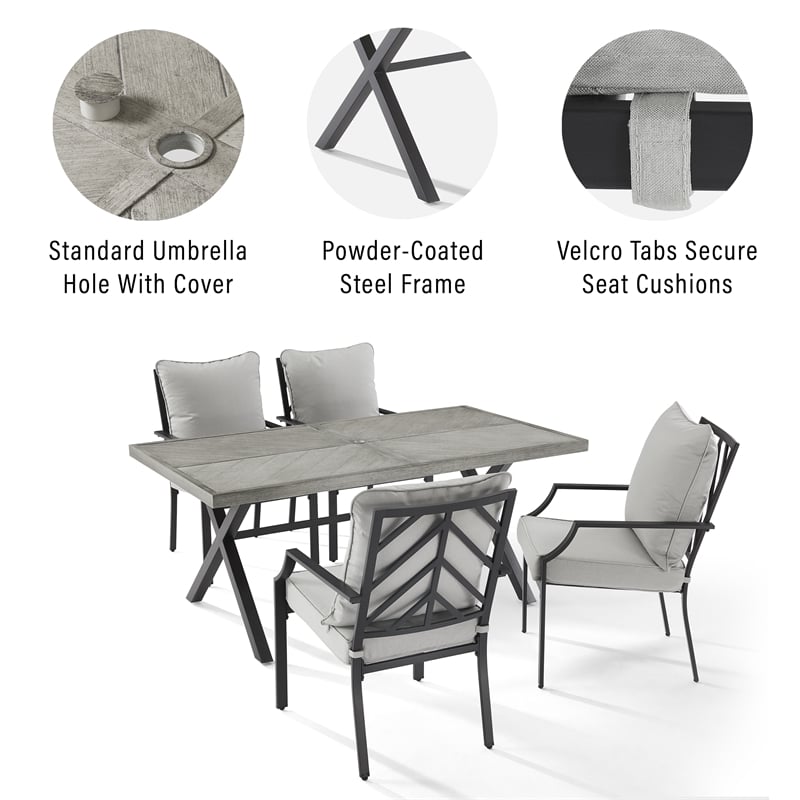 Crosley Furniture Otto 5-Piece Modern Metal Outdoor Dining Set in Gray/Black