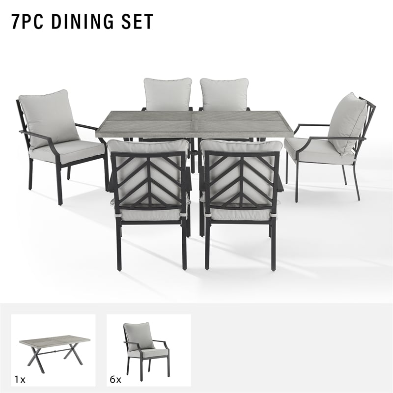 Crosley Furniture Otto 7-Piece Modern Metal Outdoor Dining Set in Gray/Black