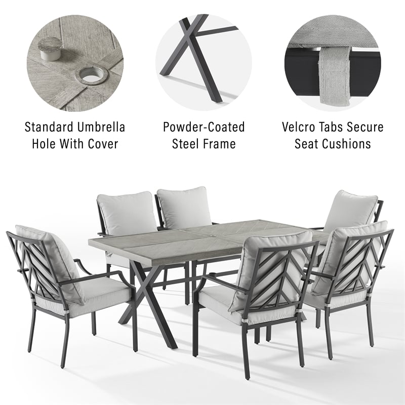Crosley Furniture Otto 7-Piece Modern Metal Outdoor Dining Set in Gray/Black