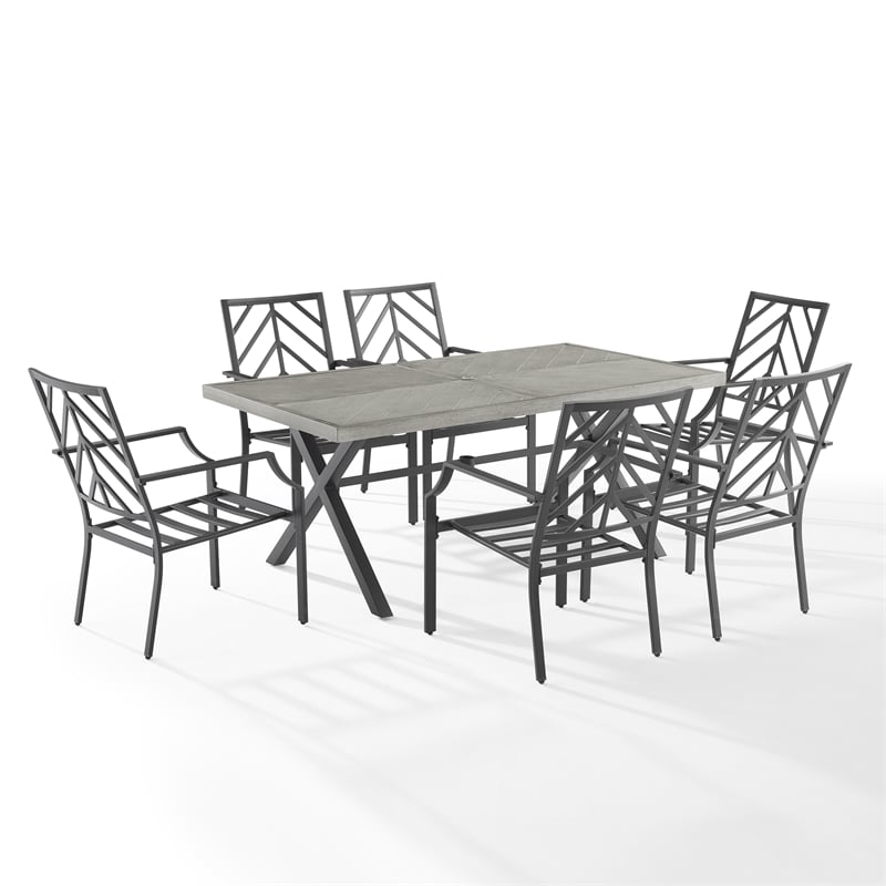 Crosley Furniture Otto 7-Piece Modern Metal Outdoor Dining Set in Gray/Black