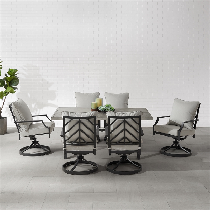 Crosley Furniture Otto 7-Piece Metal Outdoor Swivel Dining Set in Gray/Black