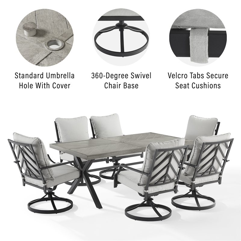 Crosley Furniture Otto 7-Piece Metal Outdoor Swivel Dining Set in Gray/Black