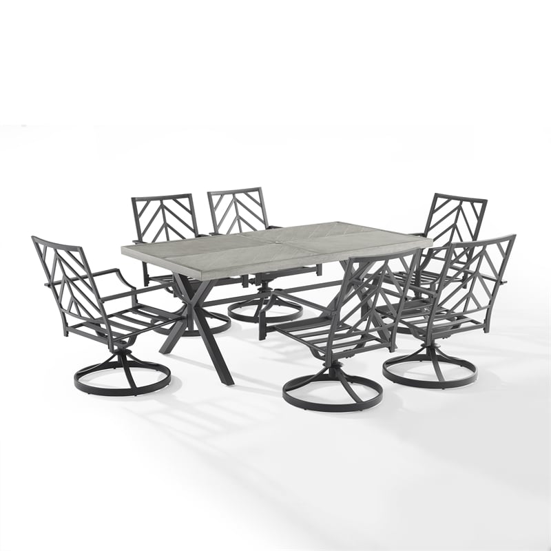 Crosley Furniture Otto 7-Piece Metal Outdoor Swivel Dining Set in Gray/Black