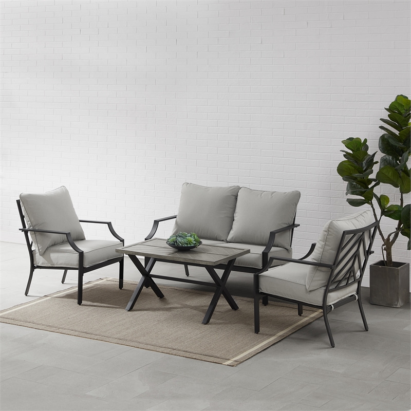 Crosley Furniture Otto 4-Piece Modern Metal Conversation Set in Gray/Matte Black