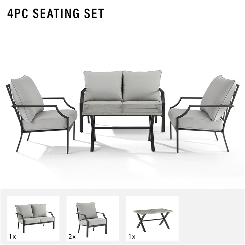 Crosley Furniture Otto 4-Piece Modern Metal Conversation Set in Gray/Matte Black