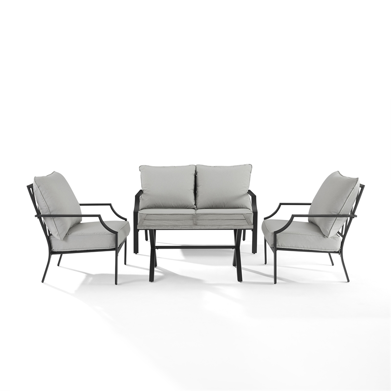 Crosley Furniture Otto 4-Piece Modern Metal Conversation Set in Gray/Matte Black