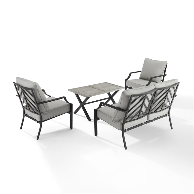 Crosley Furniture Otto 4-Piece Modern Metal Conversation Set in Gray/Matte Black