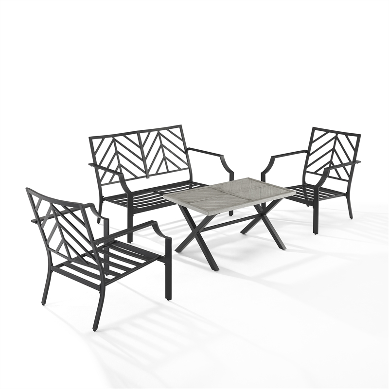 Crosley Furniture Otto 4-Piece Modern Metal Conversation Set in Gray/Matte Black