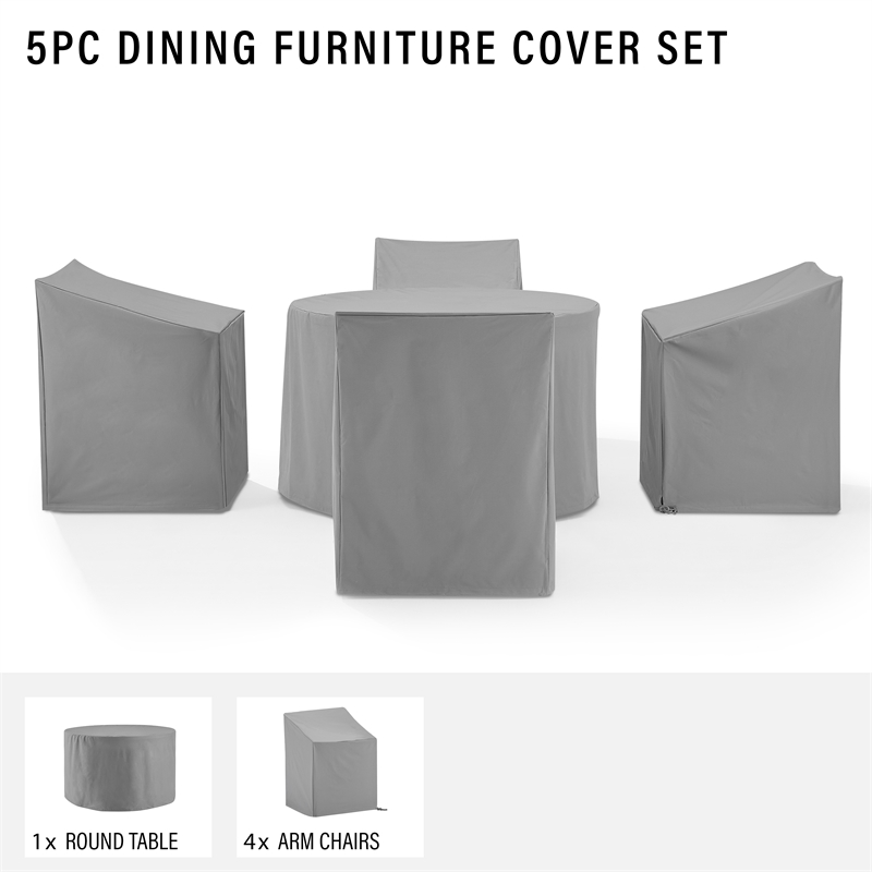 Crosley Furniture 5PC Round Vinyl Outdoor Dining Furniture Cover Set in Gray