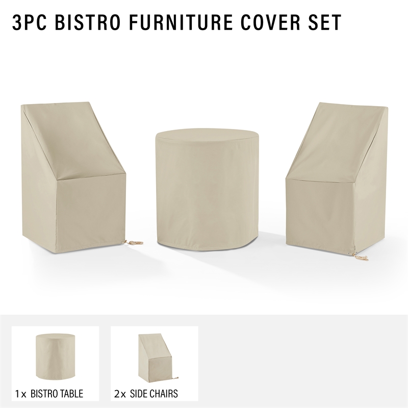 Crosley Furniture 3-Piece Vinyl Outdoor Bistro Furniture Cover Set in Tan