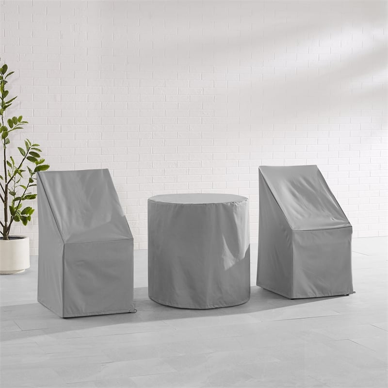 Crosley Furniture 3-Piece Vinyl Outdoor Bistro Furniture Cover Set in Gray