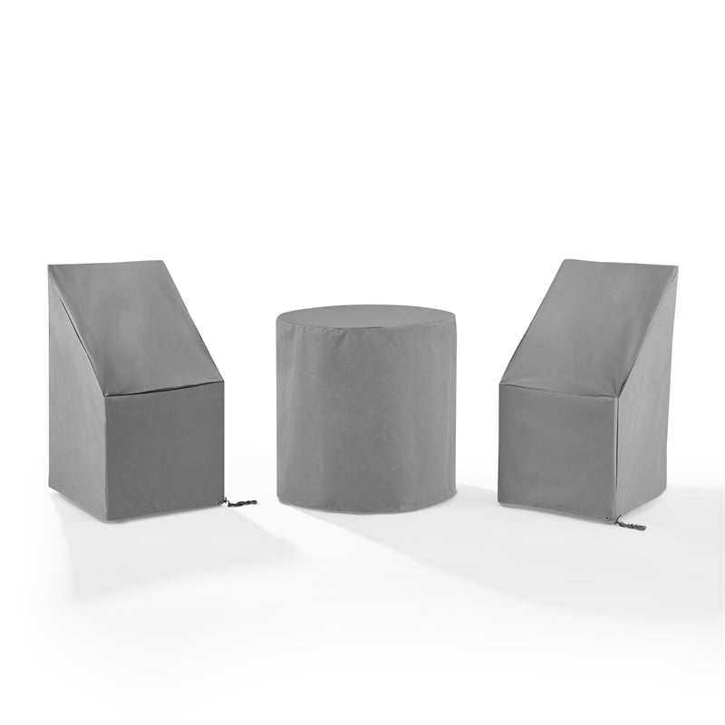 Crosley Furniture 3-Piece Vinyl Outdoor Bistro Furniture Cover Set in Gray