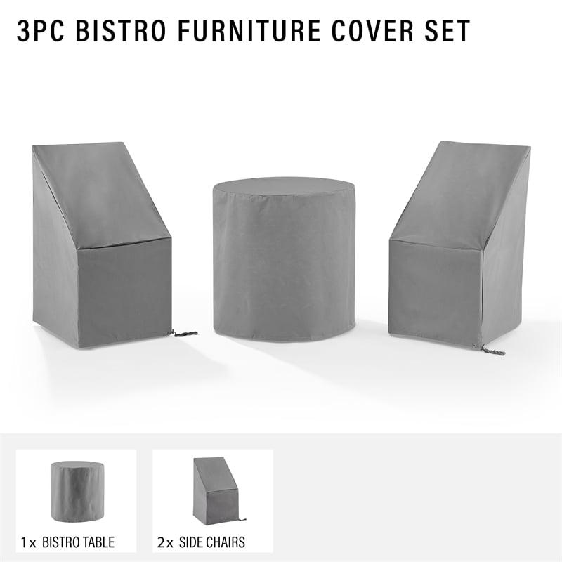 Crosley Furniture 3-Piece Vinyl Outdoor Bistro Furniture Cover Set in Gray