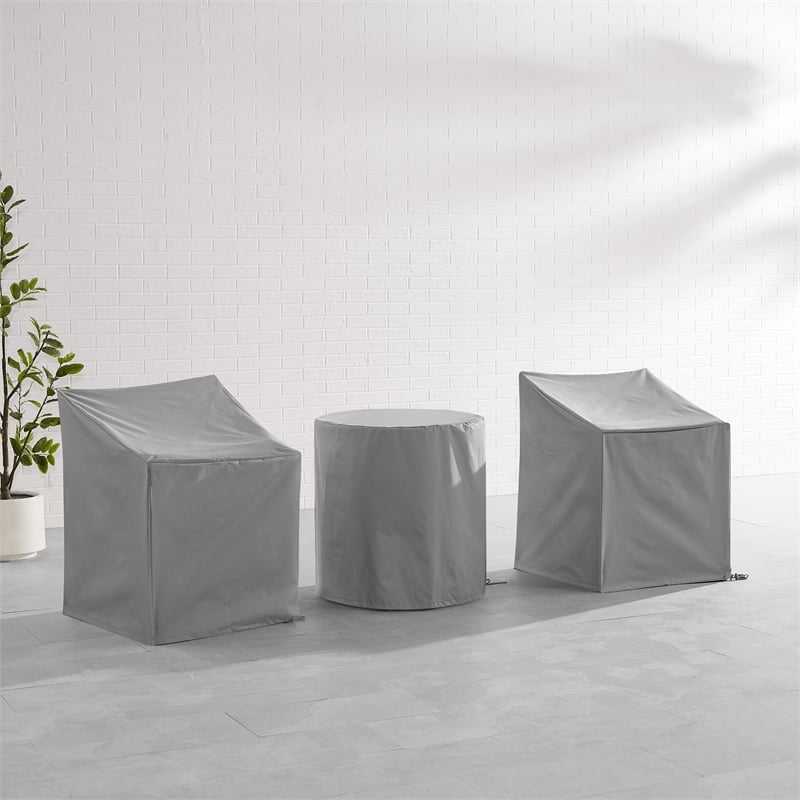 Crosley Furniture 3PC Vinyl Outdoor Bistro Furniture Cover Set in Gray
