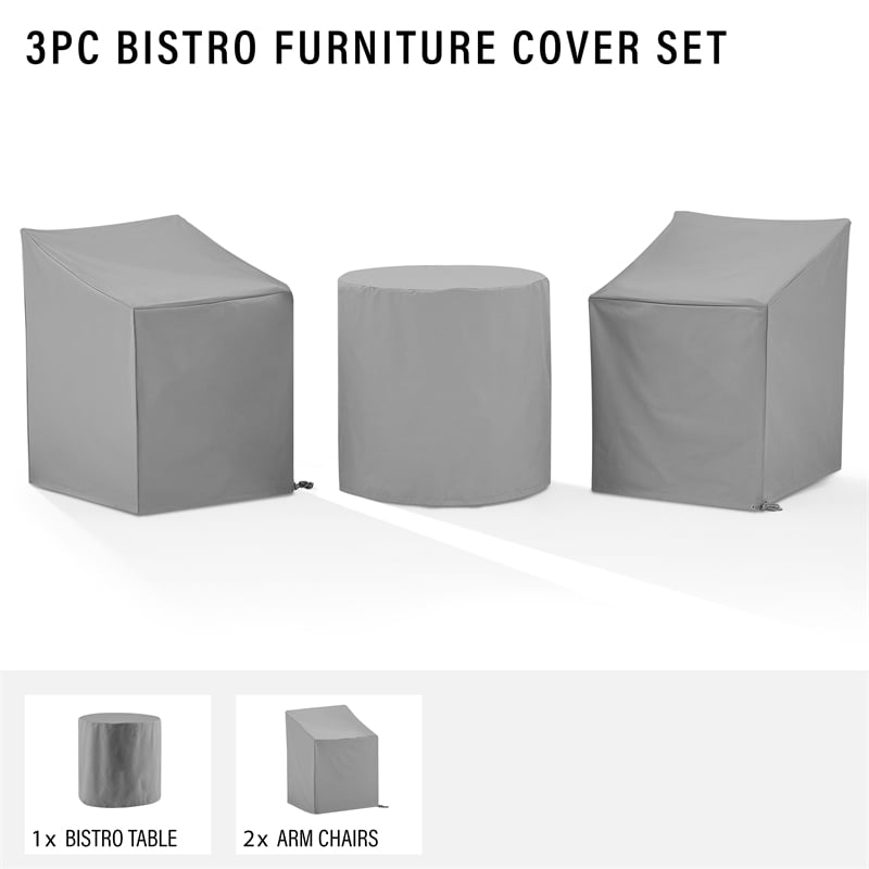 Crosley Furniture 3PC Vinyl Outdoor Bistro Furniture Cover Set in Gray