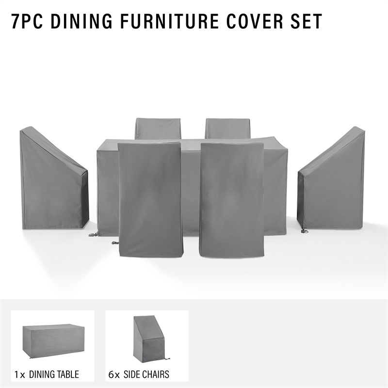 Crosley Furniture 7PC Vinyl Outdoor Dining Furniture Cover Set in Gray