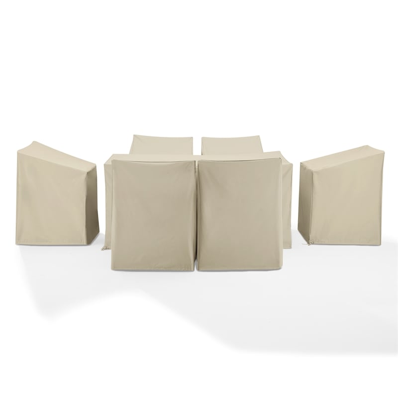 Crosley Furniture 7-Piece Vinyl Outdoor Dining Furniture Cover Set in Tan