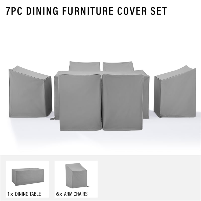 Crosley Furniture 7-Piece Vinyl Outdoor Dining Furniture Cover Set in Gray