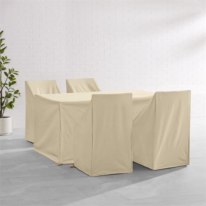 Crosley Furniture 5-Piece Vinyl Outdoor Dining Furniture Cover Set in Tan