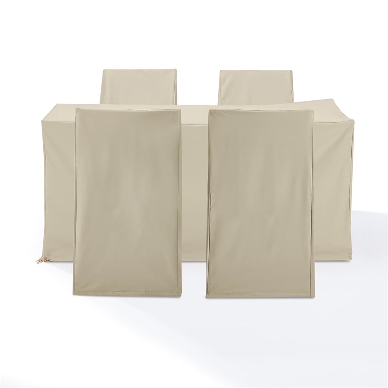 Crosley Furniture 5-Piece Vinyl Outdoor Dining Furniture Cover Set in Tan