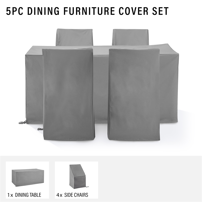 Crosley Furniture 5-Piece Vinyl Outdoor Dining Furniture Cover Set in Gray