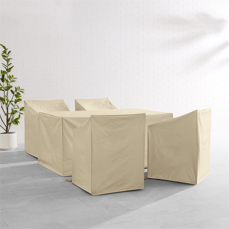 crosley furniture 5pc vinyl outdoor dining furniture cover set in tan
