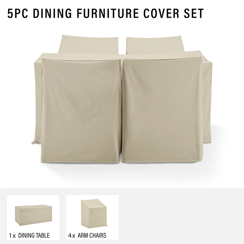 crosley furniture 5pc vinyl outdoor dining furniture cover set in tan