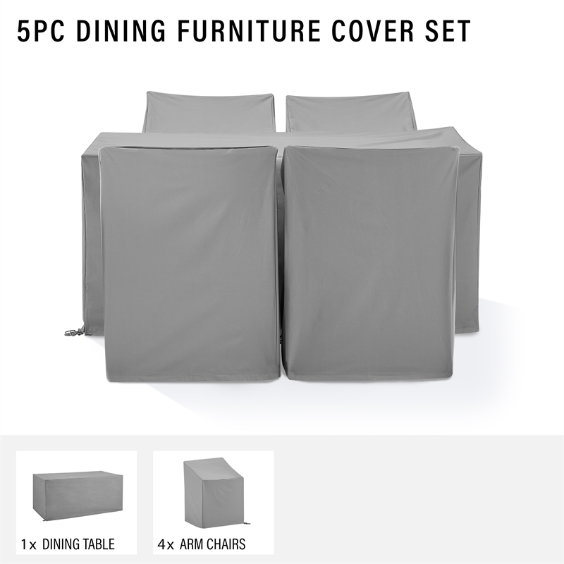 Crosley Furniture 5PC Vinyl Outdoor Dining Furniture Cover Set in Gray