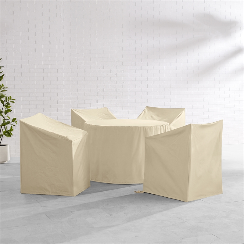 Crosley Furniture 5PC Round Vinyl Outdoor Dining Furniture Cover Set in Tan