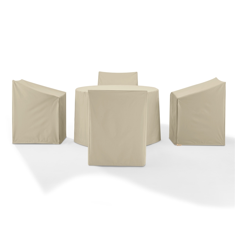 Crosley Furniture 5PC Round Vinyl Outdoor Dining Furniture Cover Set in Tan